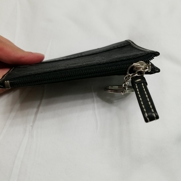 Coach Signature Mini Skinny ID Card Case Coin Purse Keychain Black - Picture 4 of 8